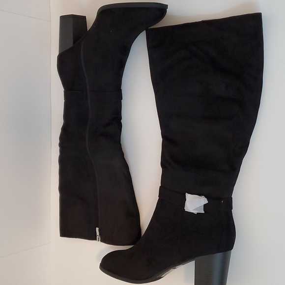 $FINAL$  JOURNEE Collection Black Microsuede Side Strap Riding Boots - Picture 6 of 8